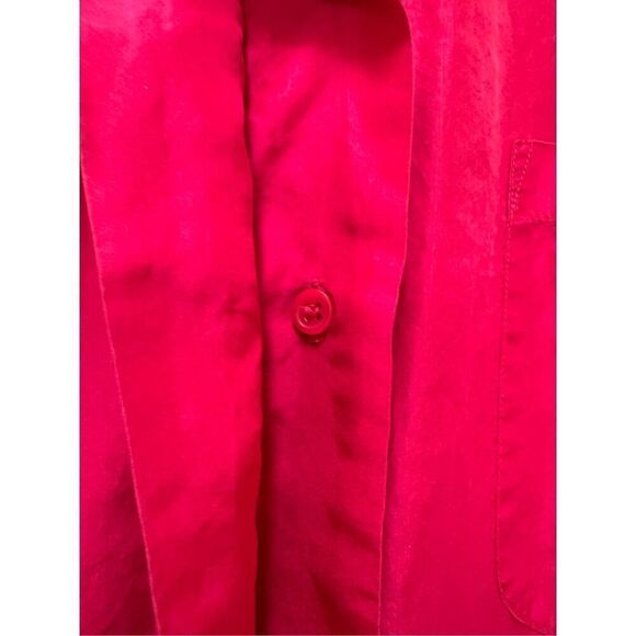 Gitano women’s M vintage 90s button up blouse 100% silk hot pink short sleeve - Picture 3 of 6